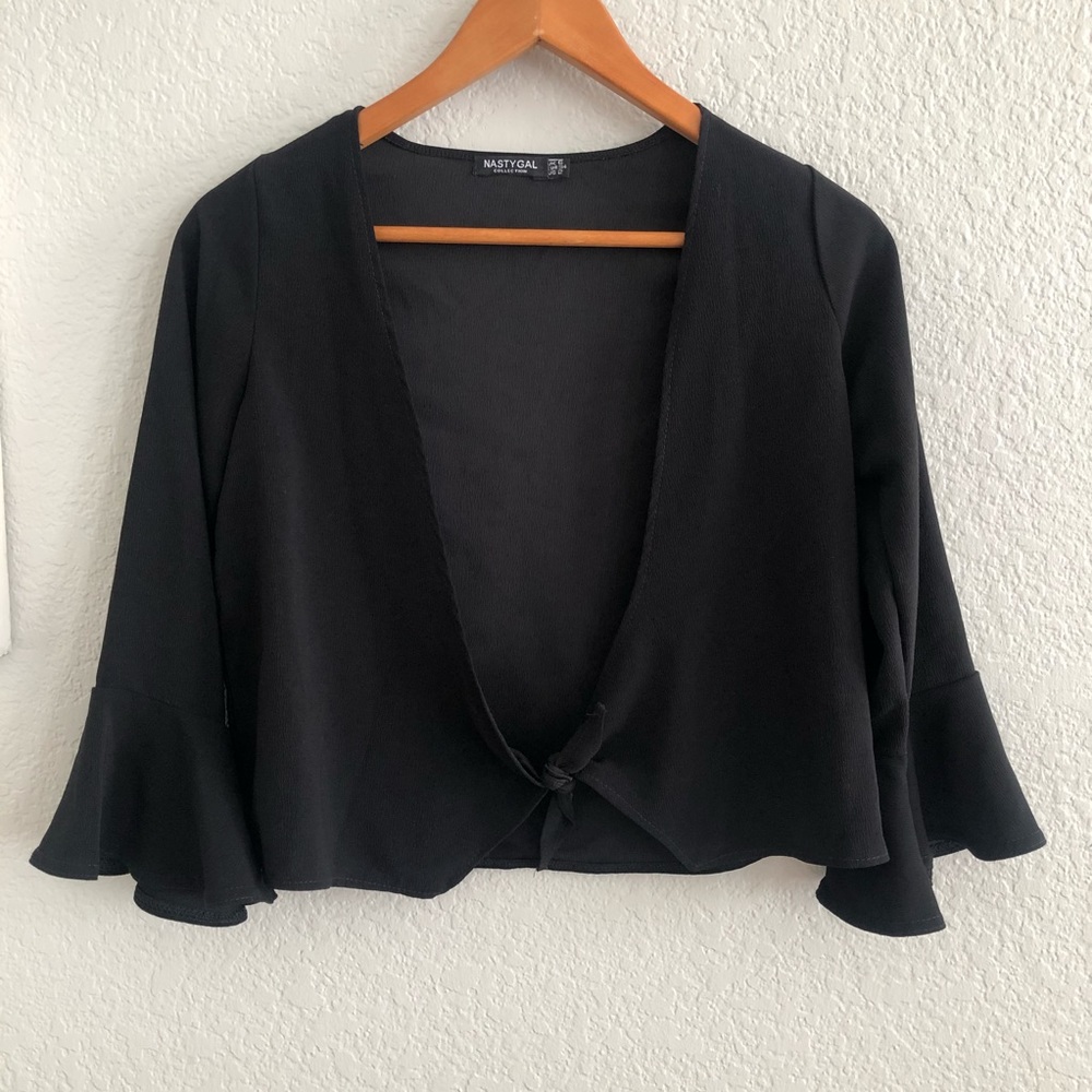 Nasty Gal Black Tie-Front Cropped Top